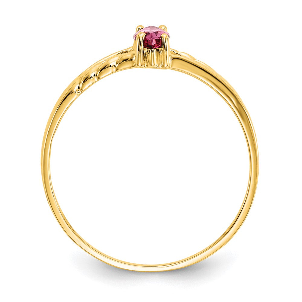 10K Gelbgold polierter Ring mit echtem Rosa Turmalin-Geburtsstein