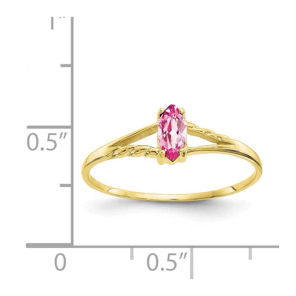 10K Gelbgold polierter Ring mit echtem Rosa Turmalin-Geburtsstein