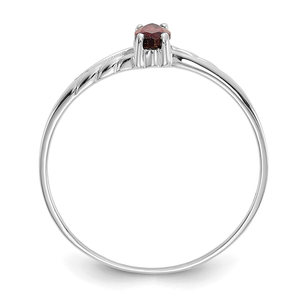 14K Weißgold Ring mit poliertem, echtem Granat-Geburtsstein