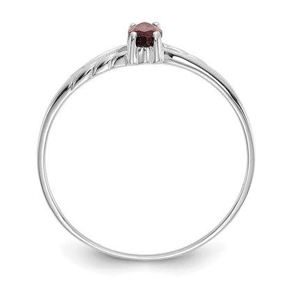 14K Weißgold Ring mit poliertem, echtem Granat-Geburtsstein