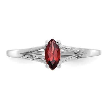 14K Weißgold Ring mit poliertem, echtem Granat-Geburtsstein