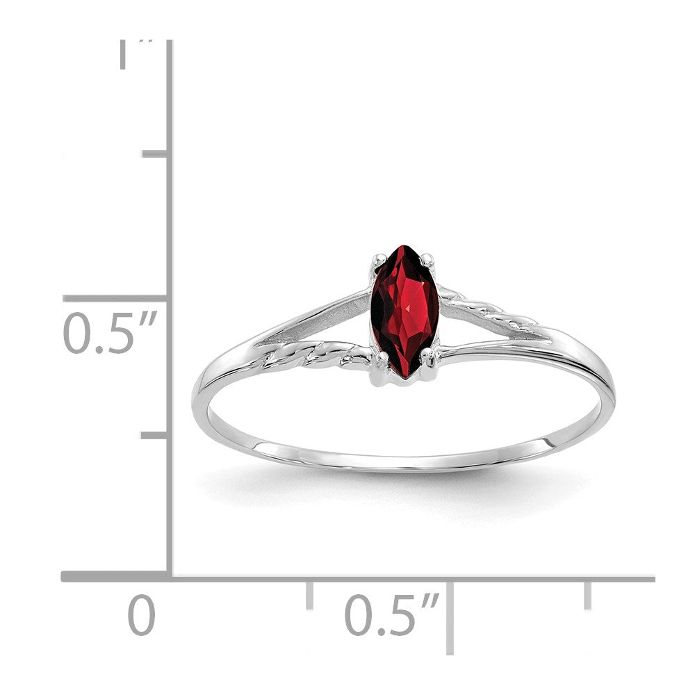 14K Weißgold Ring mit poliertem, echtem Granat-Geburtsstein
