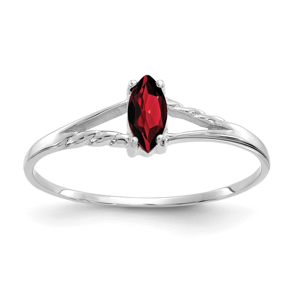 14K Weißgold Ring mit poliertem, echtem Granat-Geburtsstein