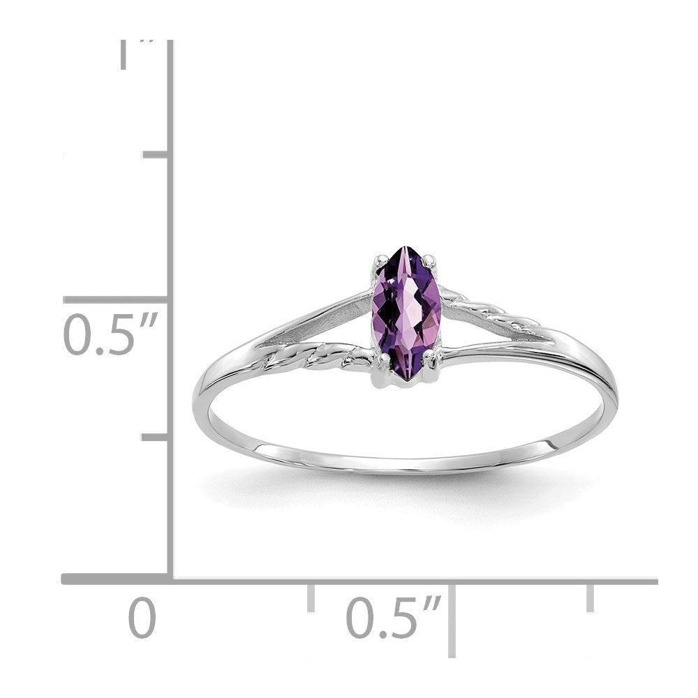 14K Weißgold Ring mit poliertem echtem Amethyst-Geburtsstein