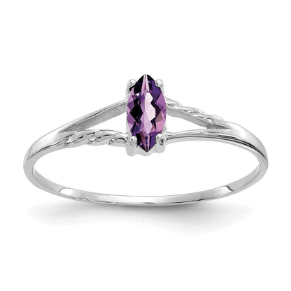 14K Weißgold Ring mit poliertem echtem Amethyst-Geburtsstein