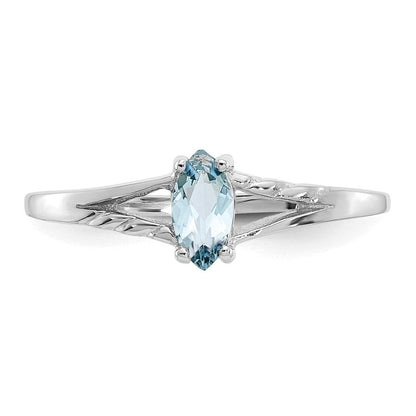 14K Weißgold Ring mit poliertem echtem Aquamarin-Geburtsstein