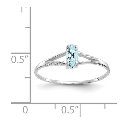 14K Weißgold Ring mit poliertem echtem Aquamarin-Geburtsstein