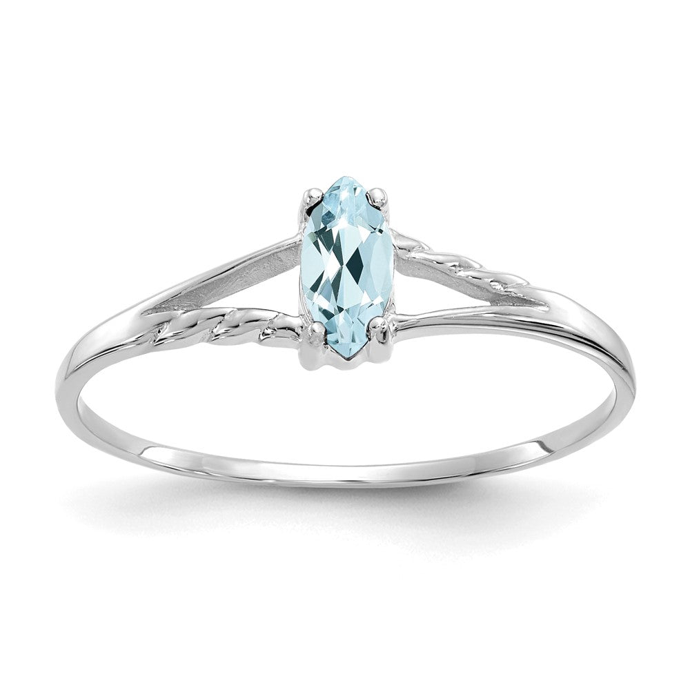 14K Weißgold Ring mit poliertem echtem Aquamarin-Geburtsstein