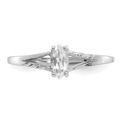 14K Weißgold Ring mit Politur und echtem Weißem Topas-Geburtsstein
