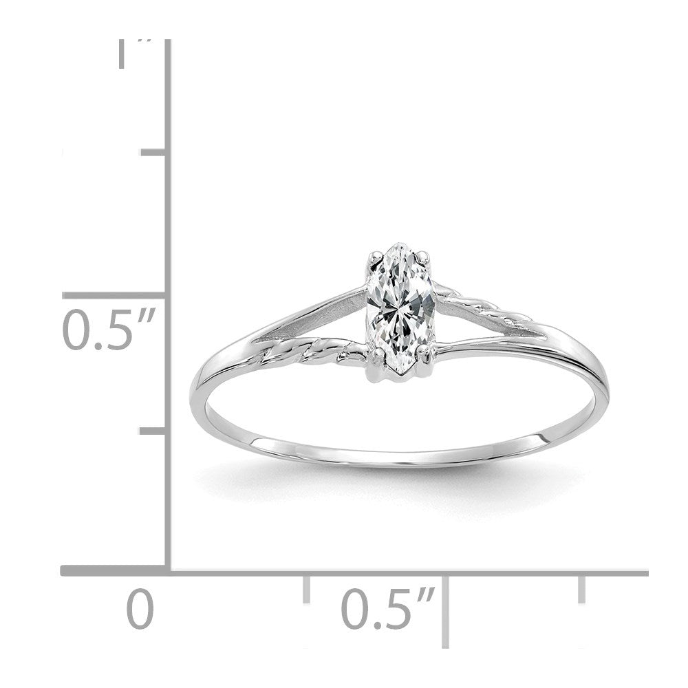 14K Weißgold Ring mit Politur und echtem Weißem Topas-Geburtsstein