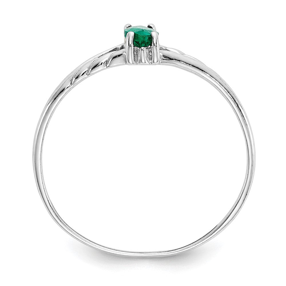 14K Weißgold Ring mit echtem Smaragd-Geburtsstein, poliert