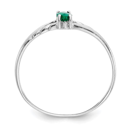 14K Weißgold Ring mit echtem Smaragd-Geburtsstein, poliert