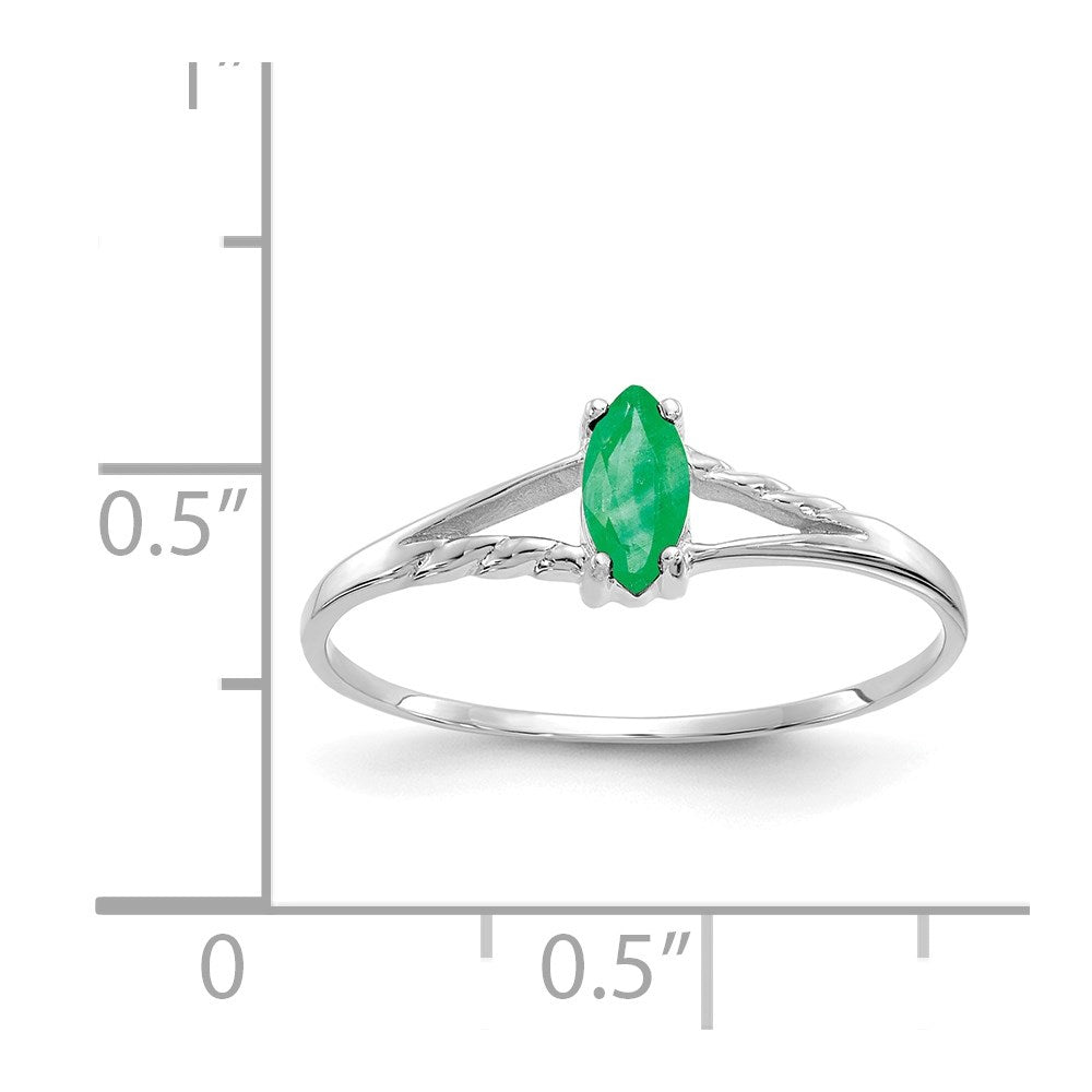 14K Weißgold Ring mit echtem Smaragd-Geburtsstein, poliert