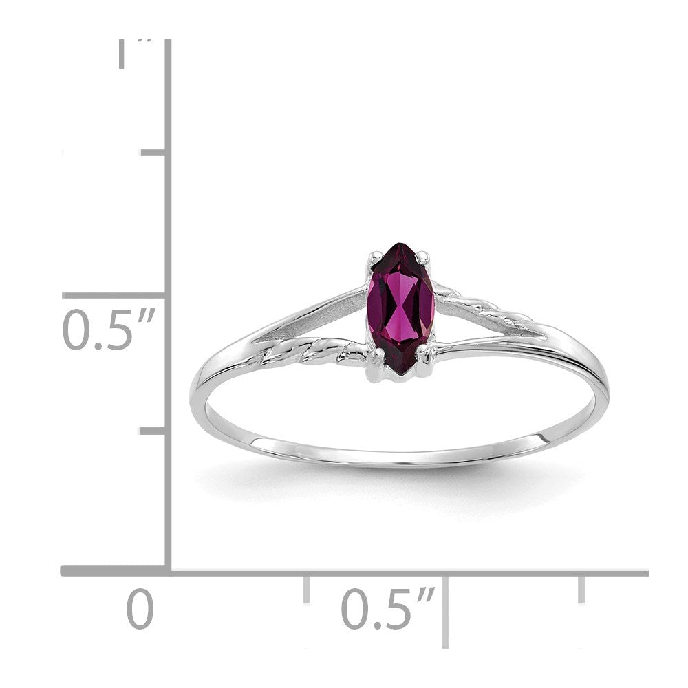 10K Weißgold polierter Ring mit echtem Rhodolith-Granat-Geburtsstein