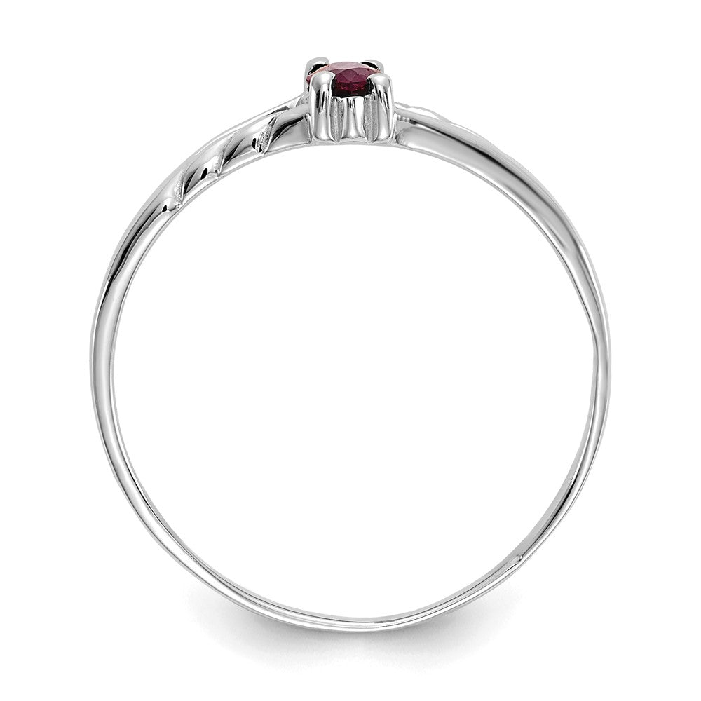 14K Weißgold Ring mit poliertem echtem Rubin-Geburtsstein