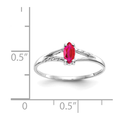 14K Weißgold Ring mit poliertem echtem Rubin-Geburtsstein