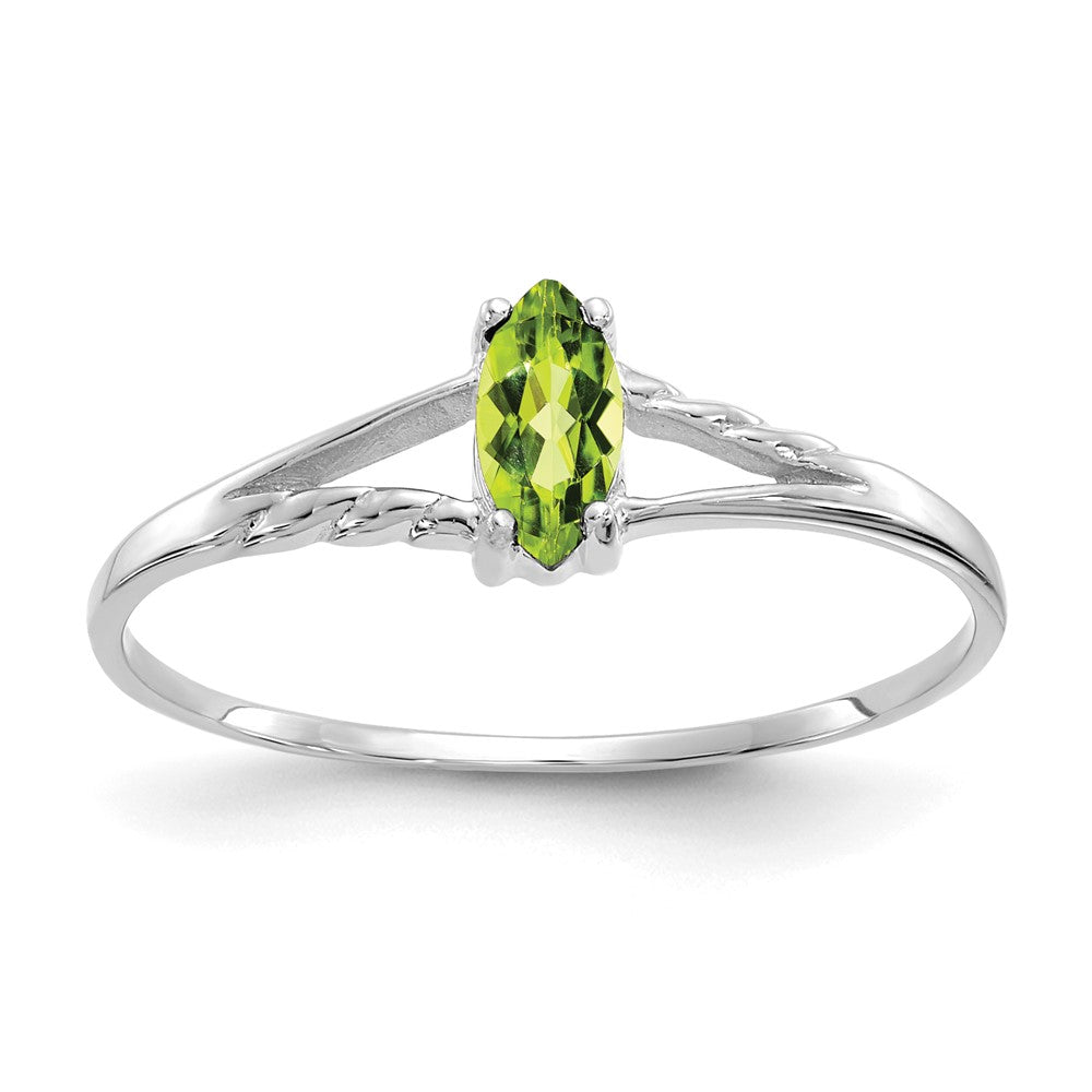 14K Weißgold Ring mit poliertem echtem Peridot-Geburtsstein