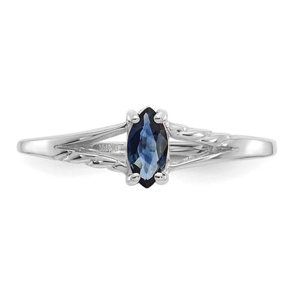 14K Weißgold Ring mit poliertem echtem Saphir-Geburtsstein