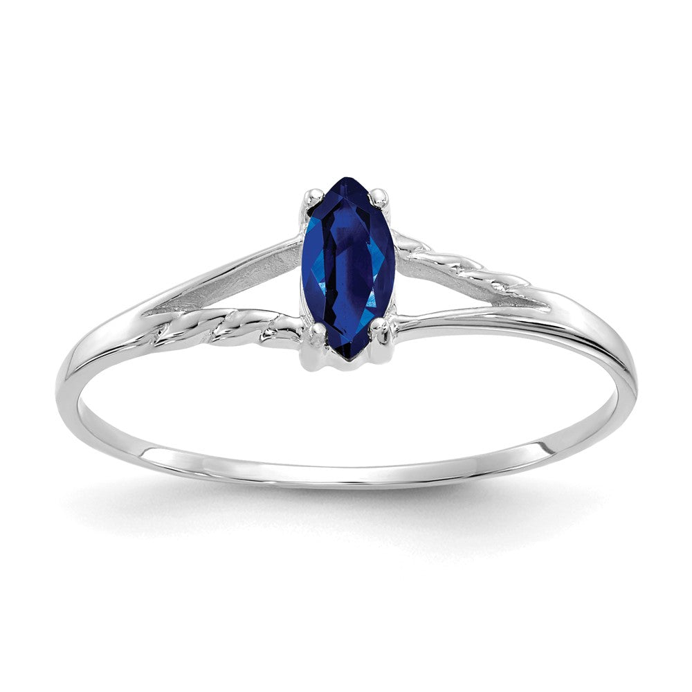 14K Weißgold Ring mit poliertem echtem Saphir-Geburtsstein