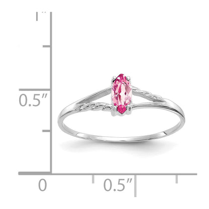 10K Weißgold Ring mit echtem Rosa Turmalin-Geburtsstein, poliert