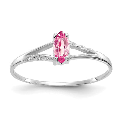 10K Weißgold Ring mit echtem Rosa Turmalin-Geburtsstein, poliert