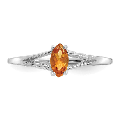 14K Weißgold Ring mit poliertem echtem Citrin-Geburtsstein