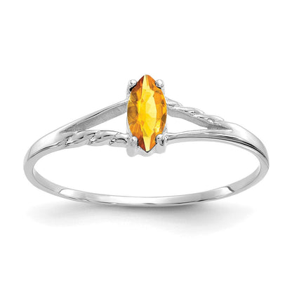 14K Weißgold Ring mit poliertem echtem Citrin-Geburtsstein