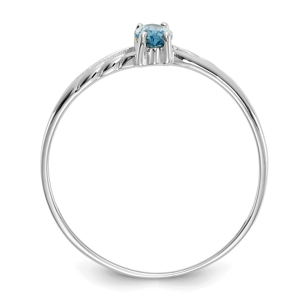 14K Weißgold Ring poliert mit echtem Blautopas-Geburtsstein