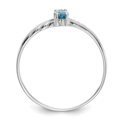 14K Weißgold Ring poliert mit echtem Blautopas-Geburtsstein