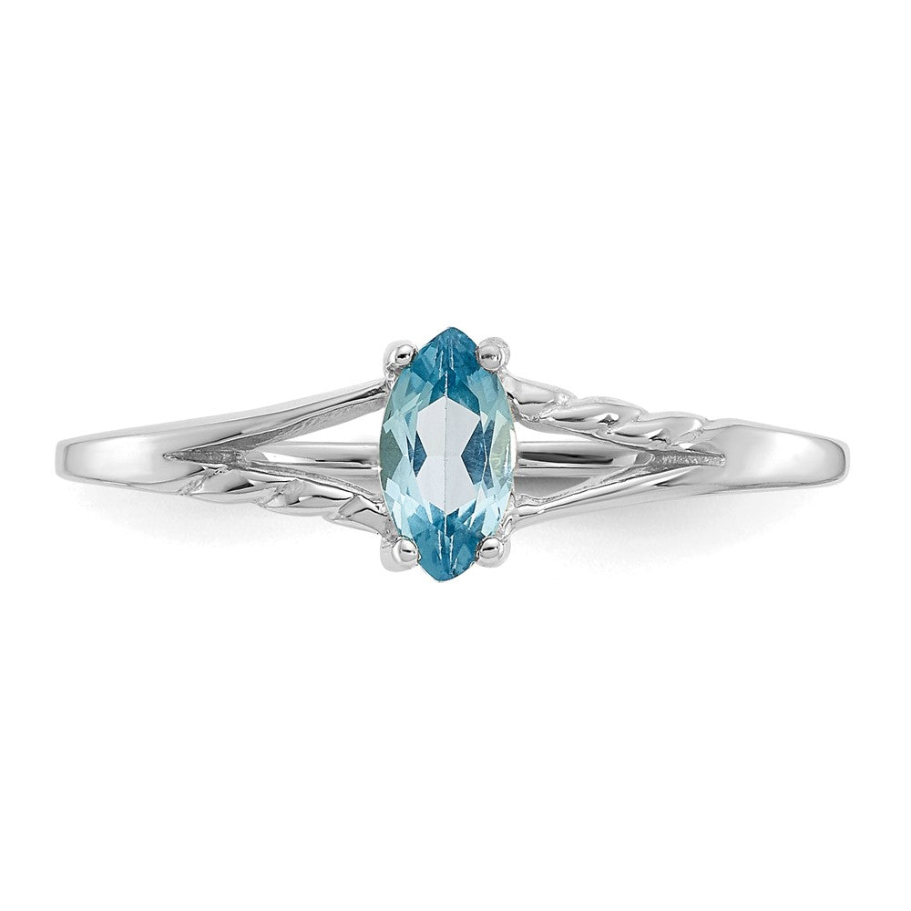 14K Weißgold Ring poliert mit echtem Blautopas-Geburtsstein