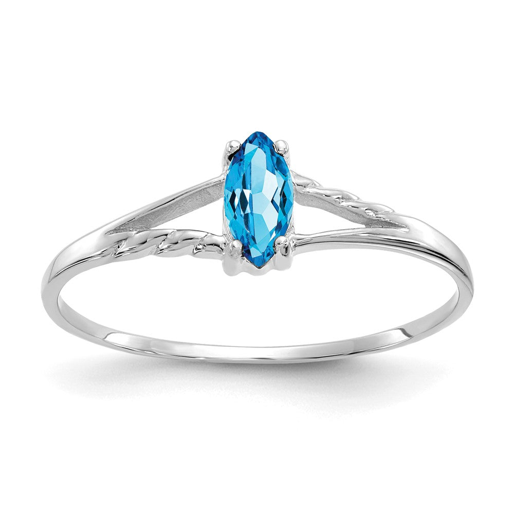 14K Weißgold Ring poliert mit echtem Blautopas-Geburtsstein