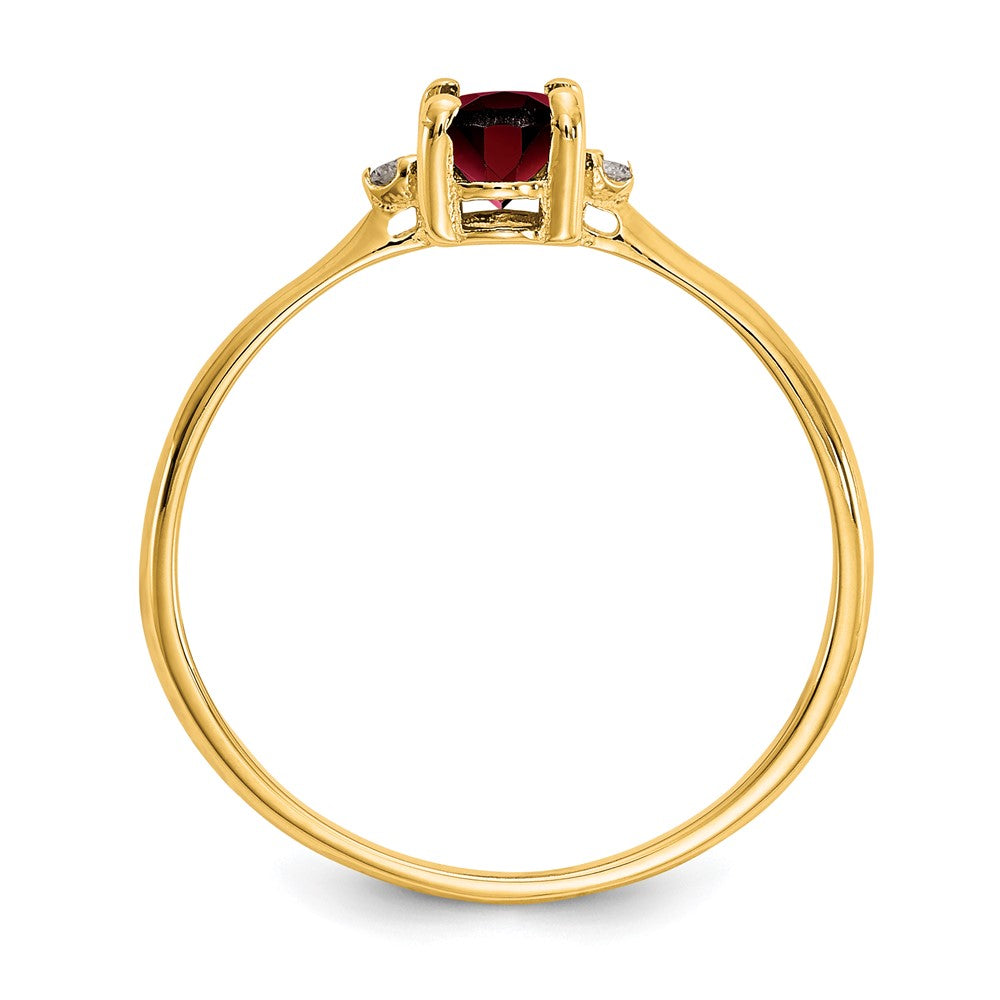 10K Gelbgold Ring mit Diamant und Granat-Geburtsstein, poliert, echt