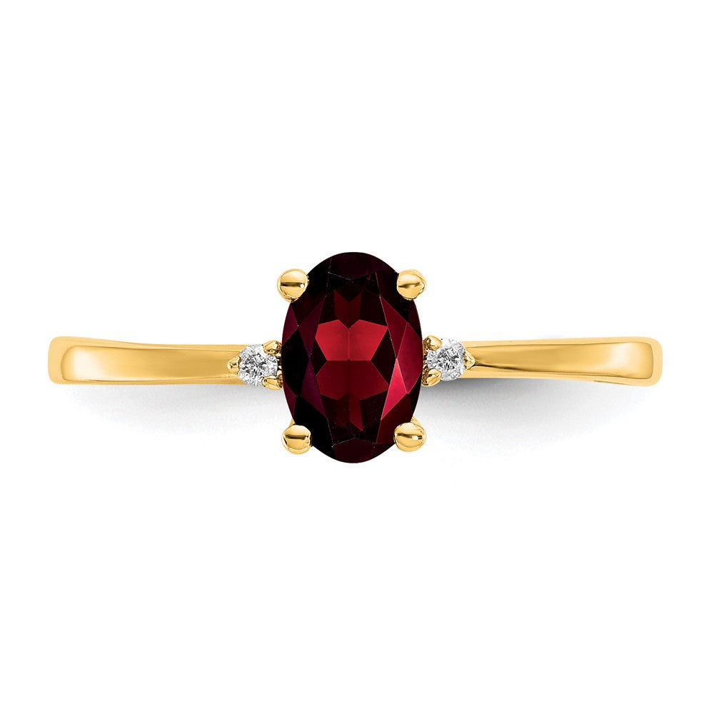 10K Gelbgold Ring mit Diamant und Granat-Geburtsstein, poliert, echt