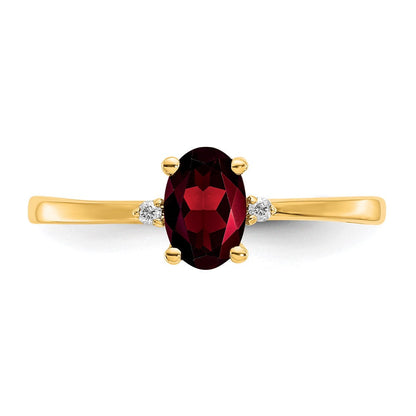 10K Gelbgold Ring mit Diamant und Granat-Geburtsstein, poliert, echt