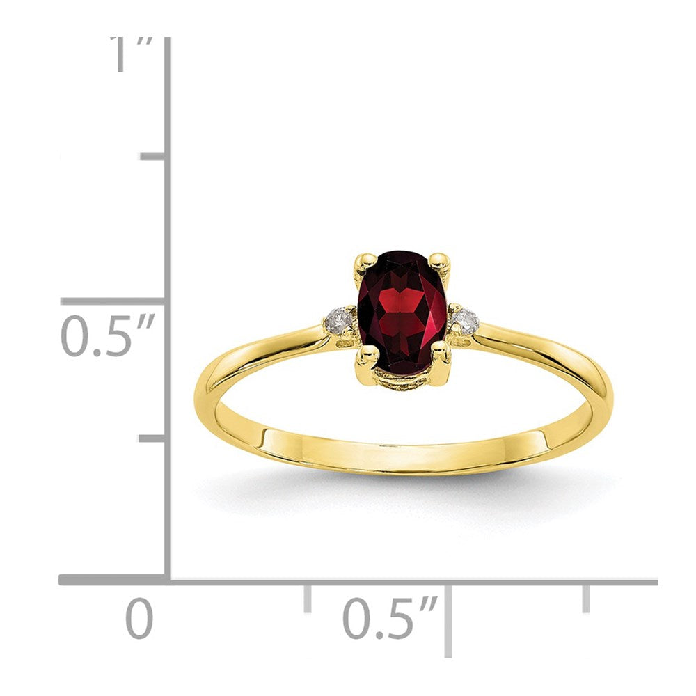 10K Gelbgold Ring mit Diamant und Granat-Geburtsstein, poliert, echt