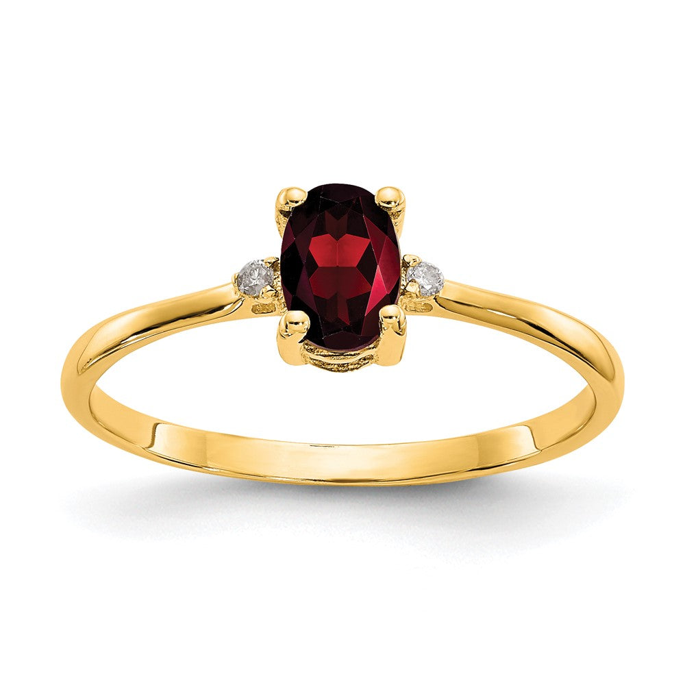 10K Gelbgold Ring mit Diamant und Granat-Geburtsstein, poliert, echt