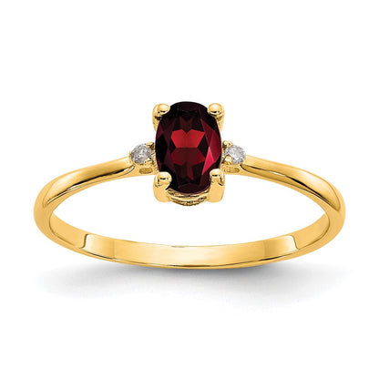 10K Gelbgold Ring mit Diamant und Granat-Geburtsstein, poliert, echt