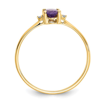 10K Gelbgold Ring mit natürlichem Diamant und Amethyst-Geburtsstein, poliert