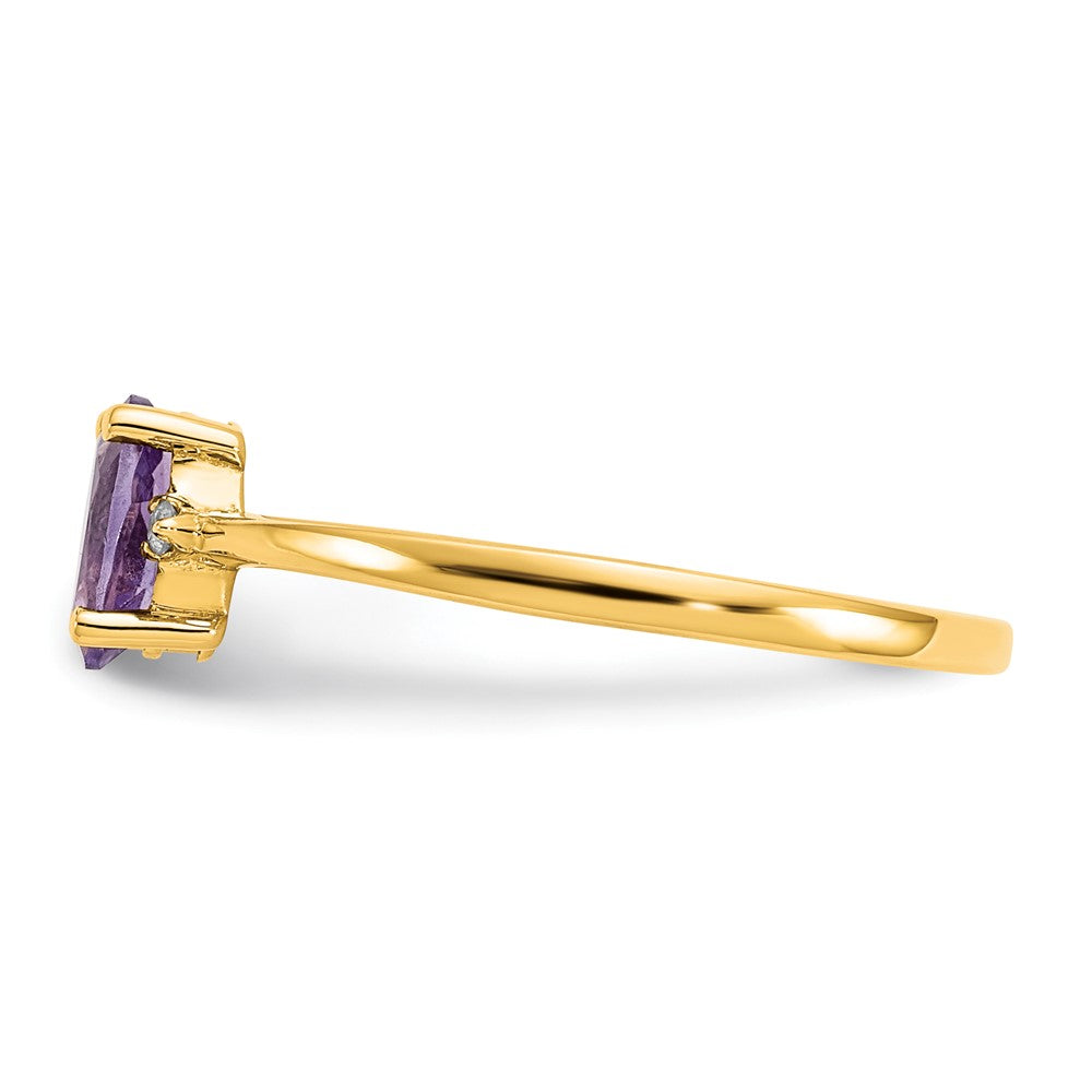 10K Gelbgold Ring mit natürlichem Diamant und Amethyst-Geburtsstein, poliert