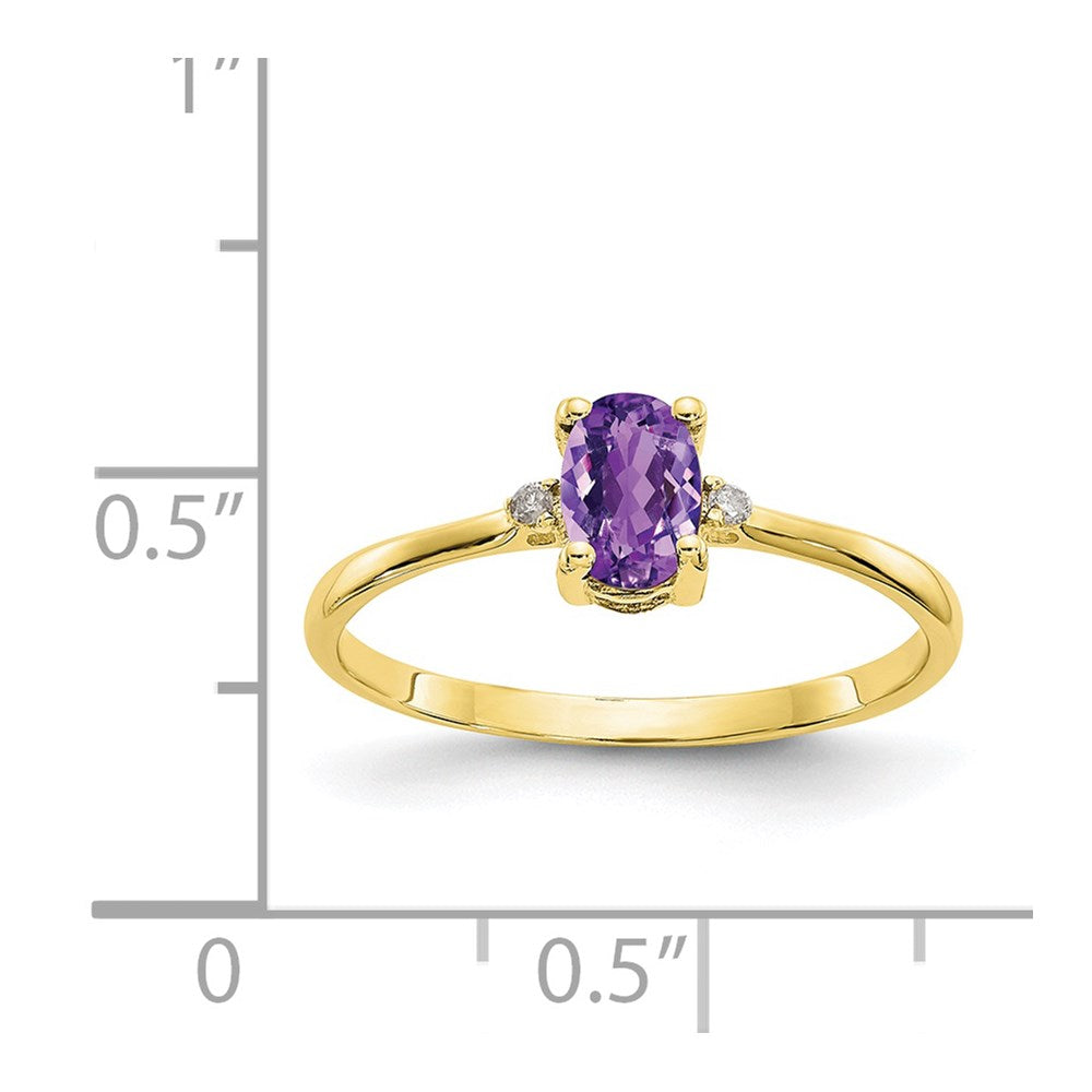 10K Gelbgold Ring mit natürlichem Diamant und Amethyst-Geburtsstein, poliert