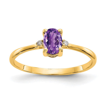 10K Gelbgold Ring mit natürlichem Diamant und Amethyst-Geburtsstein, poliert