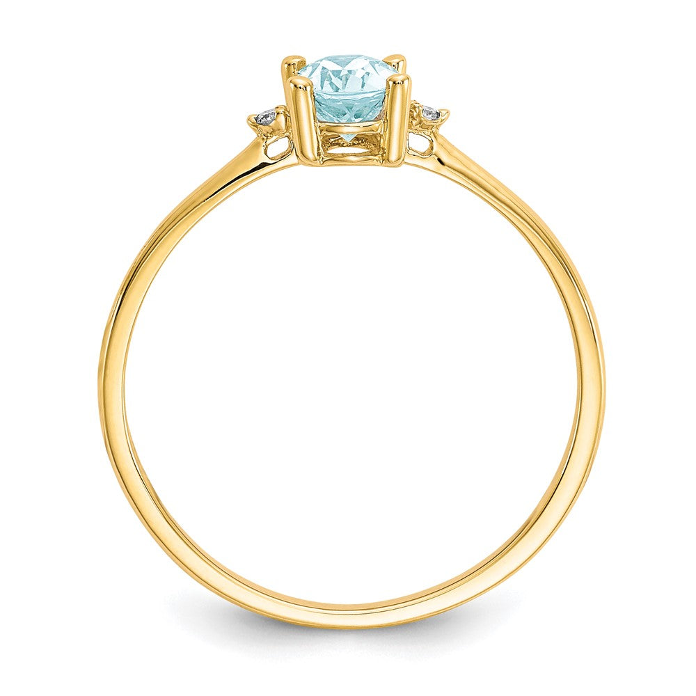 10K Gelbgold Ring poliert mit Diamant und Aquamarin-Geburtsstein