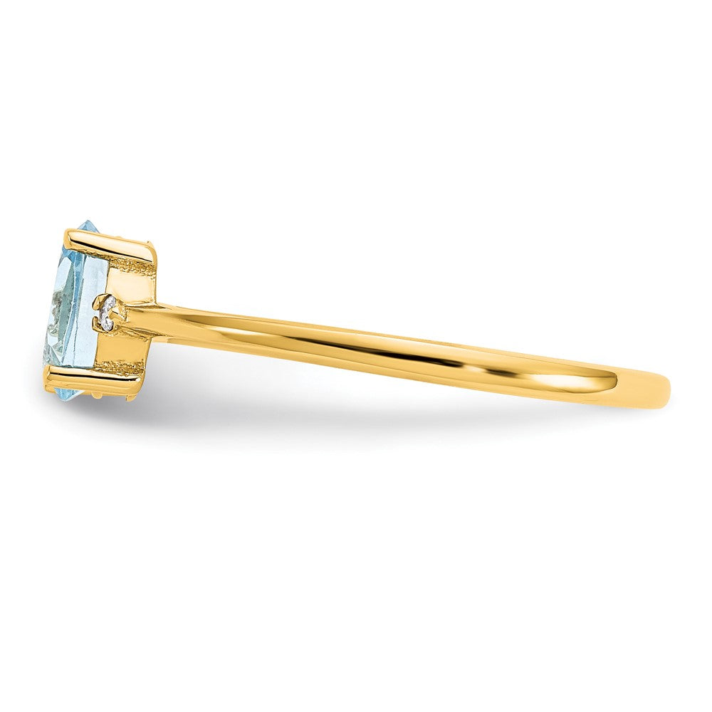 10K Gelbgold Ring poliert mit Diamant und Aquamarin-Geburtsstein