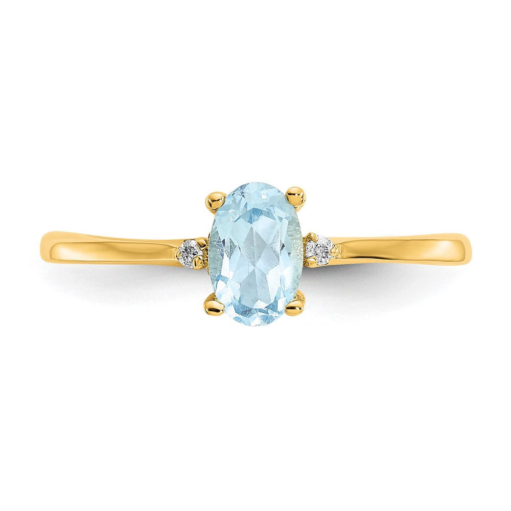 10K Gelbgold Ring poliert mit Diamant und Aquamarin-Geburtsstein