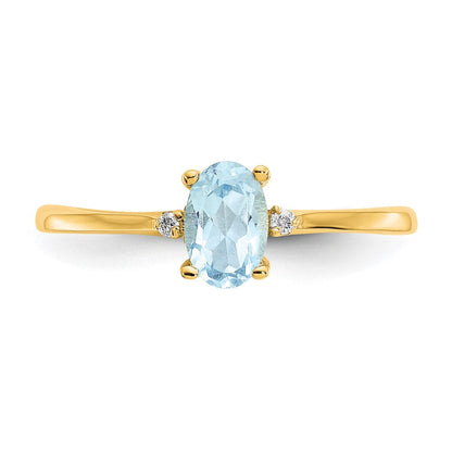 10K Gelbgold Ring poliert mit Diamant und Aquamarin-Geburtsstein