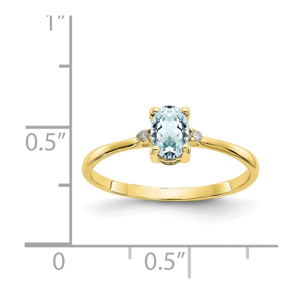 10K Gelbgold Ring poliert mit Diamant und Aquamarin-Geburtsstein