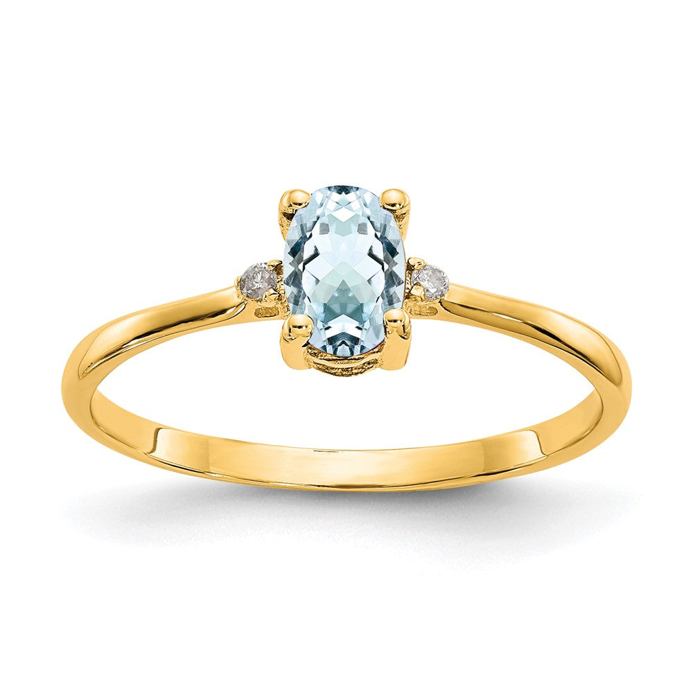 10K Gelbgold Ring poliert mit Diamant und Aquamarin-Geburtsstein