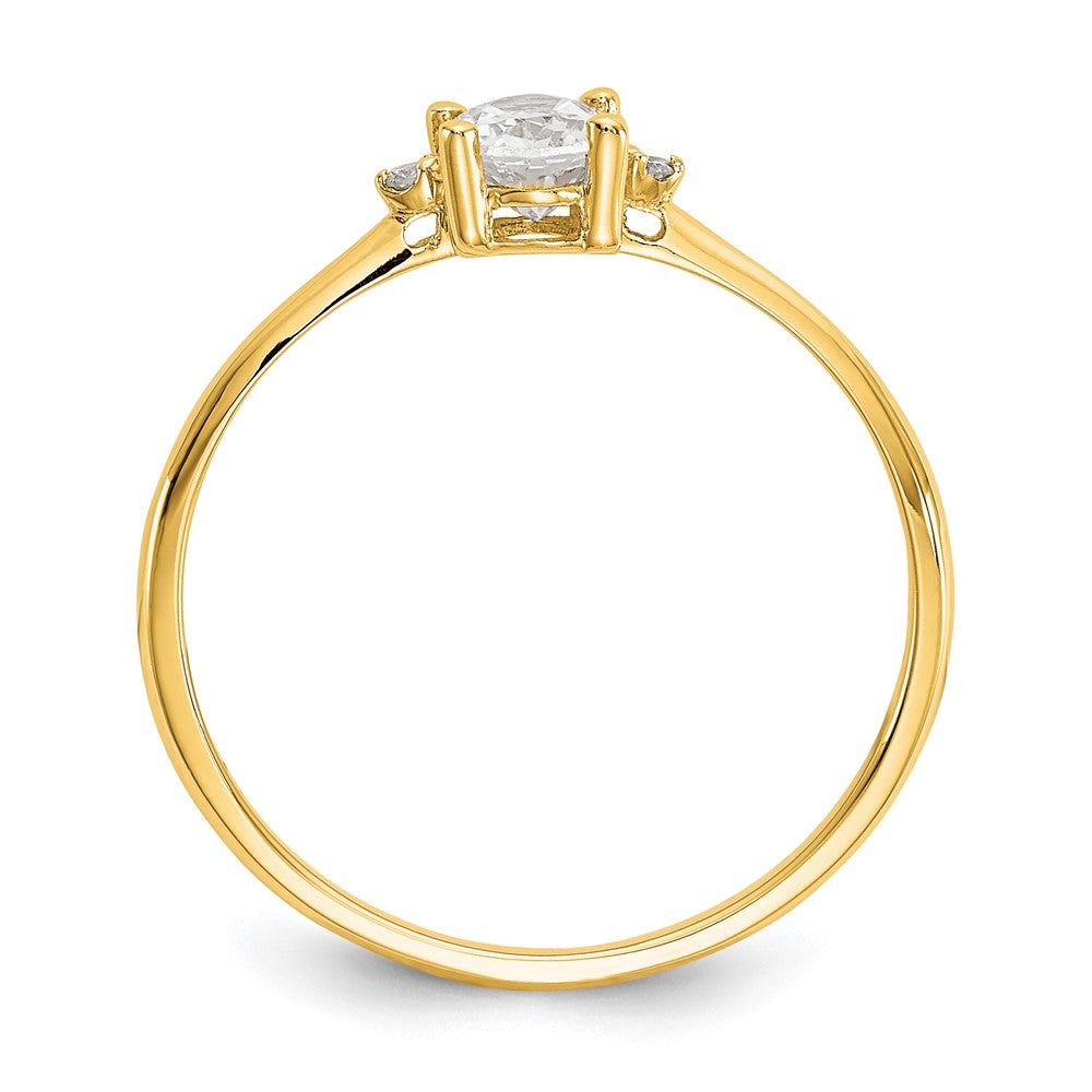 10 Karat Gelbgold Ring mit poliertem echtem Diamant und weißem Topas-Geburtsstein