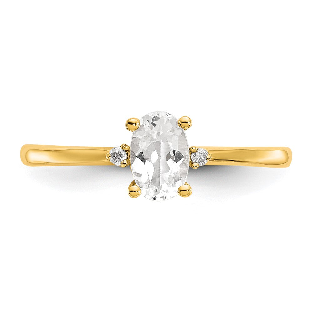 10 Karat Gelbgold Ring mit poliertem echtem Diamant und weißem Topas-Geburtsstein