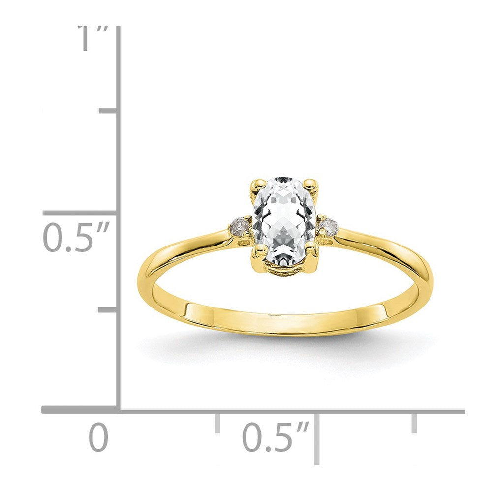 10 Karat Gelbgold Ring mit poliertem echtem Diamant und weißem Topas-Geburtsstein